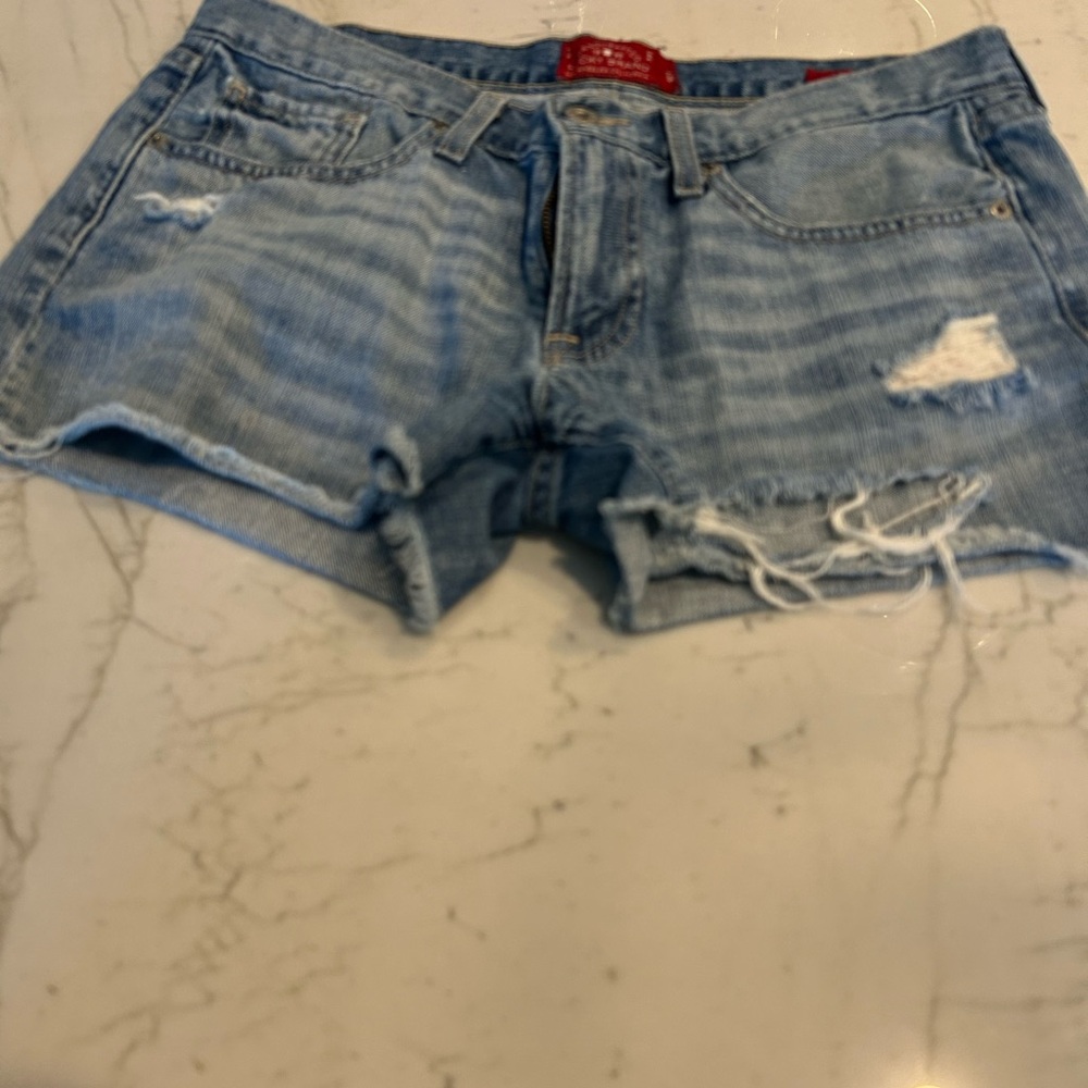 Lucky Brand Blue Jean Shorts, “The Cut Off”, Ripped Look, Distressed Frayed Hem